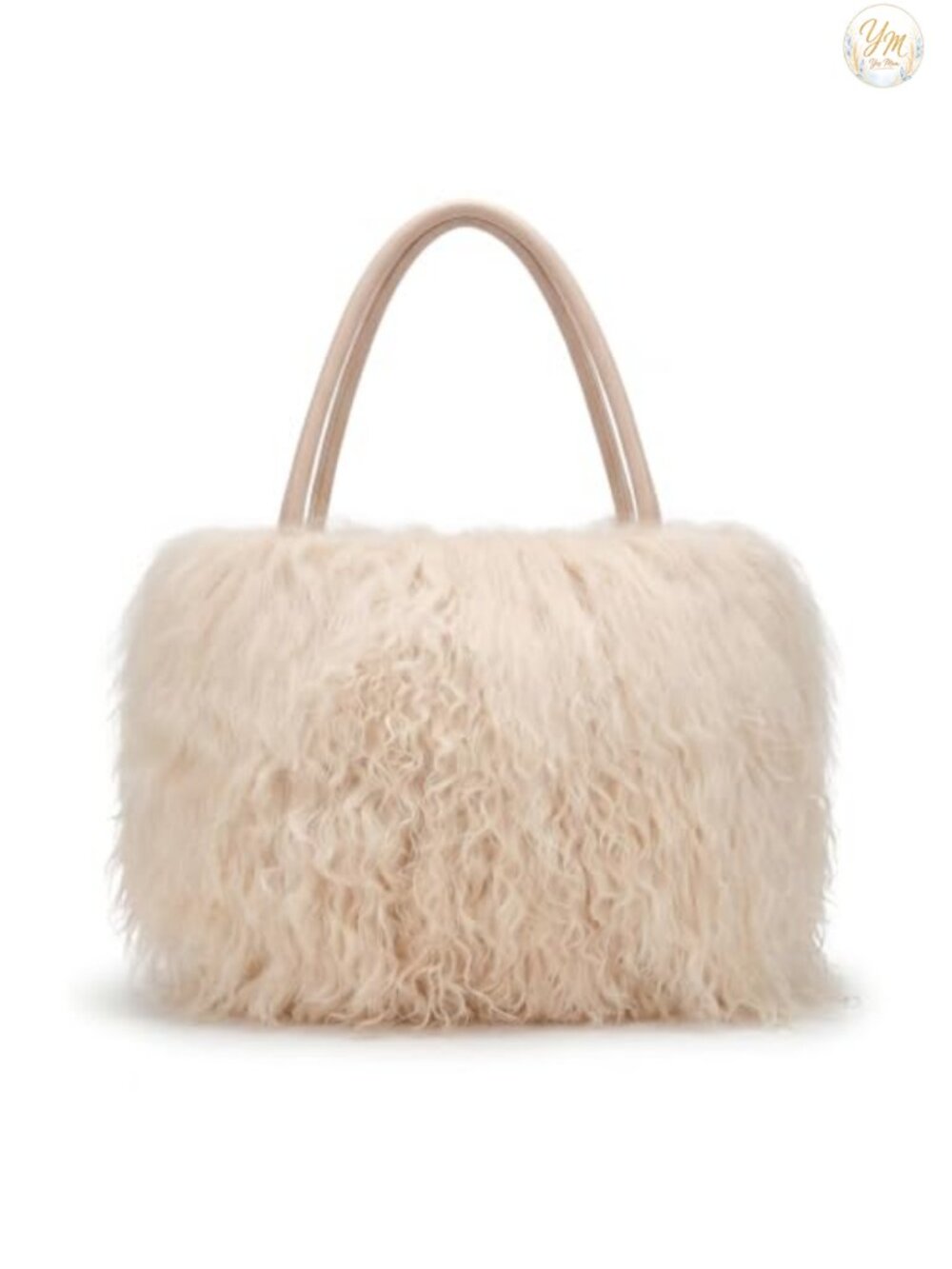 Real Mongolian Lamb Fur Shoulder Bag Genuine Leather Tote Handbag